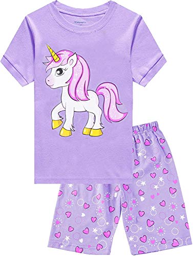 EULLA Mädchen Schlafanzug Kurz Einhorn Kinder Baumwolle Pyjama Schlafanzug Hosen Oberteile, 3-einhorn, 104/Herstellergröße:120 von EULLA