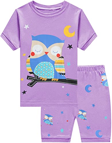 EULLA Kinder Schlafanzug Mädchen Kurz Sommer Pyjamas Set Eule Shorty Zweiteilig Nachtwäsche Baumwolle Größe 5 Jahre alt 5# Violett Eule DE 110 von EULLA