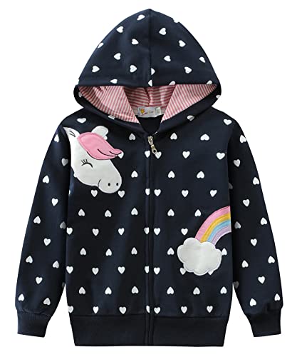 Mädchen Einhorn Reißverschluss Hoodie Up Pullover Kinder Sweatshirt Langarm Baumwolle Jahre, 5# Einhorn Marineblau, 5-6 Jahre von EULLA