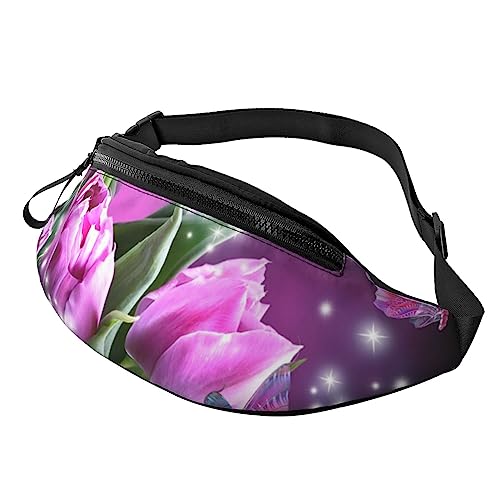 Halloween-Gothic-Bauchtasche für Männer und Frauen, modische verstellbare Brusttasche, Reisen, Sport, Walking, Hüfttasche, Violett/Blume/Schmetterling, Einheitsgröße von EVANEM