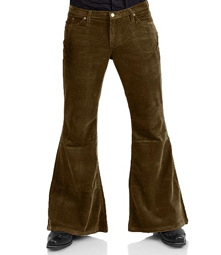 Herren Cordhose im Vintage-Stil mit Glockenunterteil, 70er Jahre, Disco, dehnbar, ausgestellte Hose, passend für 60er-/70er-Jahre-Outfits für Herren, Herren-Jeans mit Glockenunterteil, Braun 1, Groß von EVEDESIGN