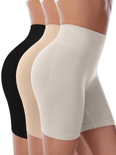 EVELIFE Damen Sicherheits-Boxershorts, Anti-Scheuern, lange Slips, Unterwäsche, 3er-Pack, Damen-Slip-Shorts für unter Kleidern, Yoga, Radfahren, nahtlos, dehnbar, Höschen, Schwarz+Nude+Grau, 42 von EVELIFE