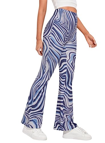 EVELUST 70er Jahre Schlaghose Für Damen – Boho 60er Hose Hippie Blumen High Waist Outfit Disco Kostüm Yogahose Leggings(Blue, L, 1090w) von EVELUST