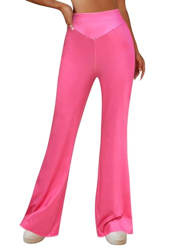 EVELUST 70er Jahre Schlaghose Für Damen – Boho 60er Hose Hippie Blumen High Waist Outfit Disco Kostüm Yogahose Leggings(BabiePink, XS, 10501w) von EVELUST