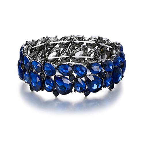 EVER FAITH Armband Damen Hochzeitsfeier Schmuck Österreichisch Kristall 2 Schicht Armkette für Braut Sapphire-Blau Schwarz-Ton von EVER FAITH