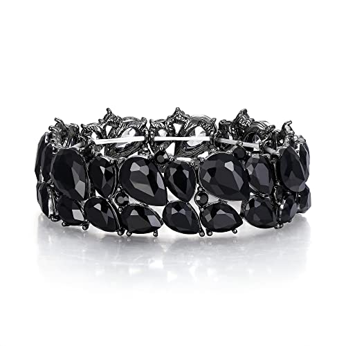 EVER FAITH Armband Damen Hochzeitsfeier Schmuck Österreichisch Kristall 2 Schicht Armkette für Braut Schwarz Schwarz-Ton von EVER FAITH