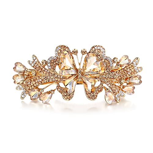 EVER FAITH Braut Herzförmig Kristall Haarspange Clip Rhinestone Gorgeous Schmetterling Haarschmuck für Damen Braun Gold-Ton von EVER FAITH