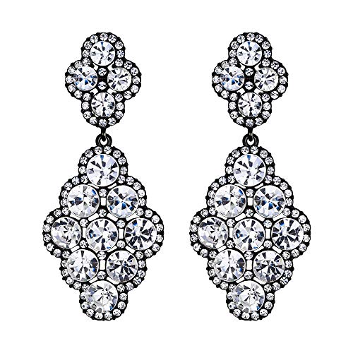 EVER FAITH Damen Ohrringe Hochzeit Braut Rhombus Strass Kristall Hohl Kronleuchter Ohrhänger Klar Schwarz-Ton EVER FAITH Damen Ohrringe Hochzeit Braut Rhombus Strass Kristall Hohl Kronleuchter Ohrhänger Klar Schwarz-Ton von EVER FAITH