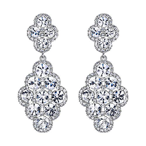 EVER FAITH Damen Ohrringe Hochzeit Braut Rhombus Strass Kristall Hohl Kronleuchter Ohrhänger Klar Silber-Ton EVER FAITH Damen Ohrringe Hochzeit Braut Rhombus Strass Kristall Hohl Kronleuchter Ohrhänger Klar Silber-Ton von EVER FAITH