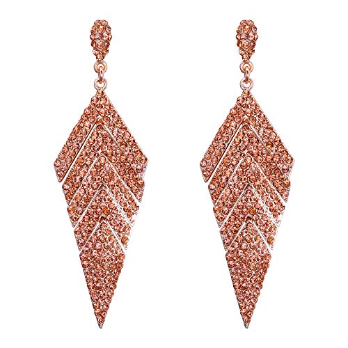 EVER FAITH Hängend Ohrringe Lange Kristall Bling Rhombus Kronleuchter für Party Braut Champagn Rose-Gold-Ton EVER FAITH Hängend Ohrringe Lange Kristall Bling Rhombus Kronleuchter für Party Braut Champagn Rose-Gold-Ton von EVER FAITH
