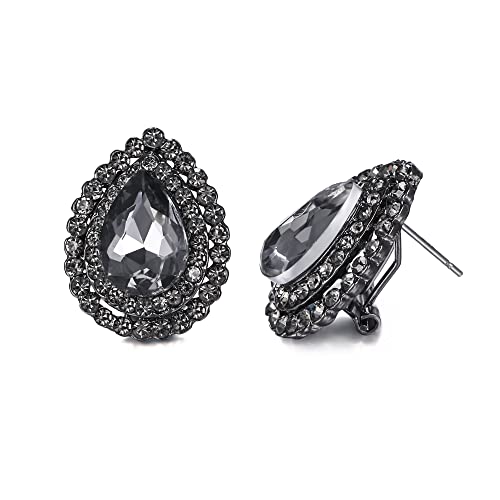 EVER FAITH Damen Tropfen Ohrstecker österreichischen Kristall elegante Wassertropfen Strass Ohrringe Schmuck für Prom Grau Schwarz-Tone von EVER FAITH