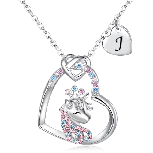 EVER FAITH Einhorn Halskette für Mädchen 925 Sterling Silber Mehrfarbig Cubic Zirconia Glück Einhorn Anhänger Kette Geschenk für Tochter Enkelin (Bunt-J) von EVER FAITH