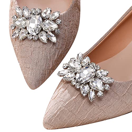 EVER FAITH Glitzernde Strass-Schuhclips, Hochzeit Party Rechteck Floral Kristall Dekorative Schuhclips für Pumps Flats von EVER FAITH