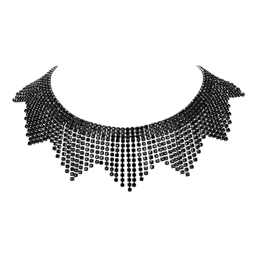 EVER FAITH Halskette Strass Kristall Quaste Fransenkette Sommer Club Accessoires Glitzernde Choker Schwarz Grau-Ton von EVER FAITH