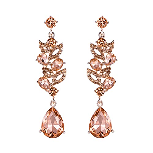 EVER FAITH Hochzeit Marquise Kristall Ohrringe für Braut, Cluster Blatt Art Deco Kronleuchter durchbohrt für Damen Champagne Rose Gold-Tone EVER FAITH Hochzeit Marquise Kristall Ohrringe für Braut, Cluster Blatt Art Deco Kronleuchter durchbohrt für Damen Champagne Rose Gold-Tone von EVER FAITH