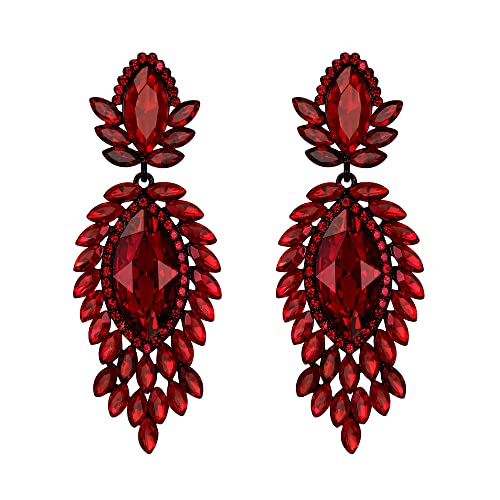 EVER FAITH Ohrringe Österreichisches Kristall Braut Modeschmuck Marquise Tropfen Art Deco Kronleuchter lange Ohrstecker Rot Schwarz-Tone von EVER FAITH