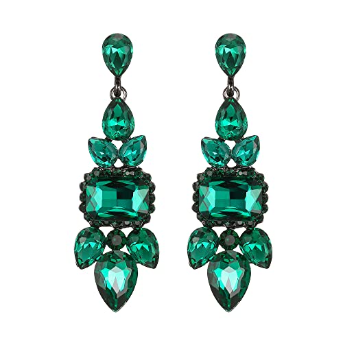 EVER FAITH Ohrringe Strass Kristall Art Deco Vintage Stil Kronleuchter-Tropfen lange Ohrstecker für Damen Grün Gold-Ton EVER FAITH Ohrringe Strass Kristall Art Deco Vintage Stil Kronleuchter-Tropfen lange Ohrstecker für Damen Grün Gold-Ton von EVER FAITH