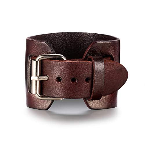 EVER FAITH Personalisierte Wickelarmbänder Punk Rock Kunstleder Männer Manschetten Armbänder Braun Unisex Paar von EVER FAITH