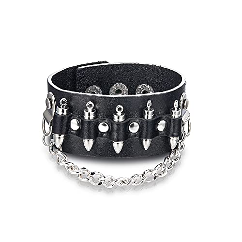 EVER FAITH Schwarzes Lederarmband Bullet-StilPunk Rock n Roll Unisex Handgemachtes Lederarmband für Männer Damen von EVER FAITH