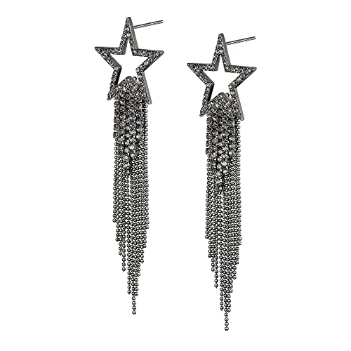 EVER FAITH Stern Quasten Ohrringe für Damen Mädchen Tassel Dangle Strass Kristall lange Wasserfall Perlen Fransen Kronleuchter Tropfen Statement Ohrringe Hochzeit Schmuck Grau Schwarz-Ton von EVER FAITH