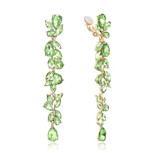 EVER FAITH Strass Kristall Ohrclips Kronleuchter Clip-on Ohrringe für Damen Braut, Art Deco Marquise Teardrop Braut lange baumeln Tropfen für Prom Peridot-Grün Silber-Tone EVER FAITH Strass Kristall Ohrclips Kronleuchter Clip-on Ohrringe für Damen Braut, Art Deco Marquise Teardrop Braut lange baumeln Tropfen für Prom Peridot-Grün Silber-Tone von EVER FAITH