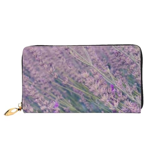 EVIUS Stil rosa Blumen bedruckte Geldbörse lange Stil Clutch Bag Unisex Geldklammer Reise Brieftasche Halter Reißverschluss umherum, einfach zu tragen, modisch und schön, Lavendelfeld, Violett, von EVIUS