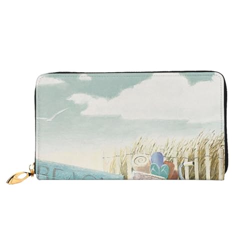 EVIUS Unisex-Geldbörse, Kreditkartenetui, personalisiertes Reisegeldbörse mit Metallreißverschluss, PU-Leder-Geldbeutel, lange Clutch-Geldbörse (19 cm × 10,5 cm × 2,5 cm), Beach Bike, Einheitsgröße von EVIUS