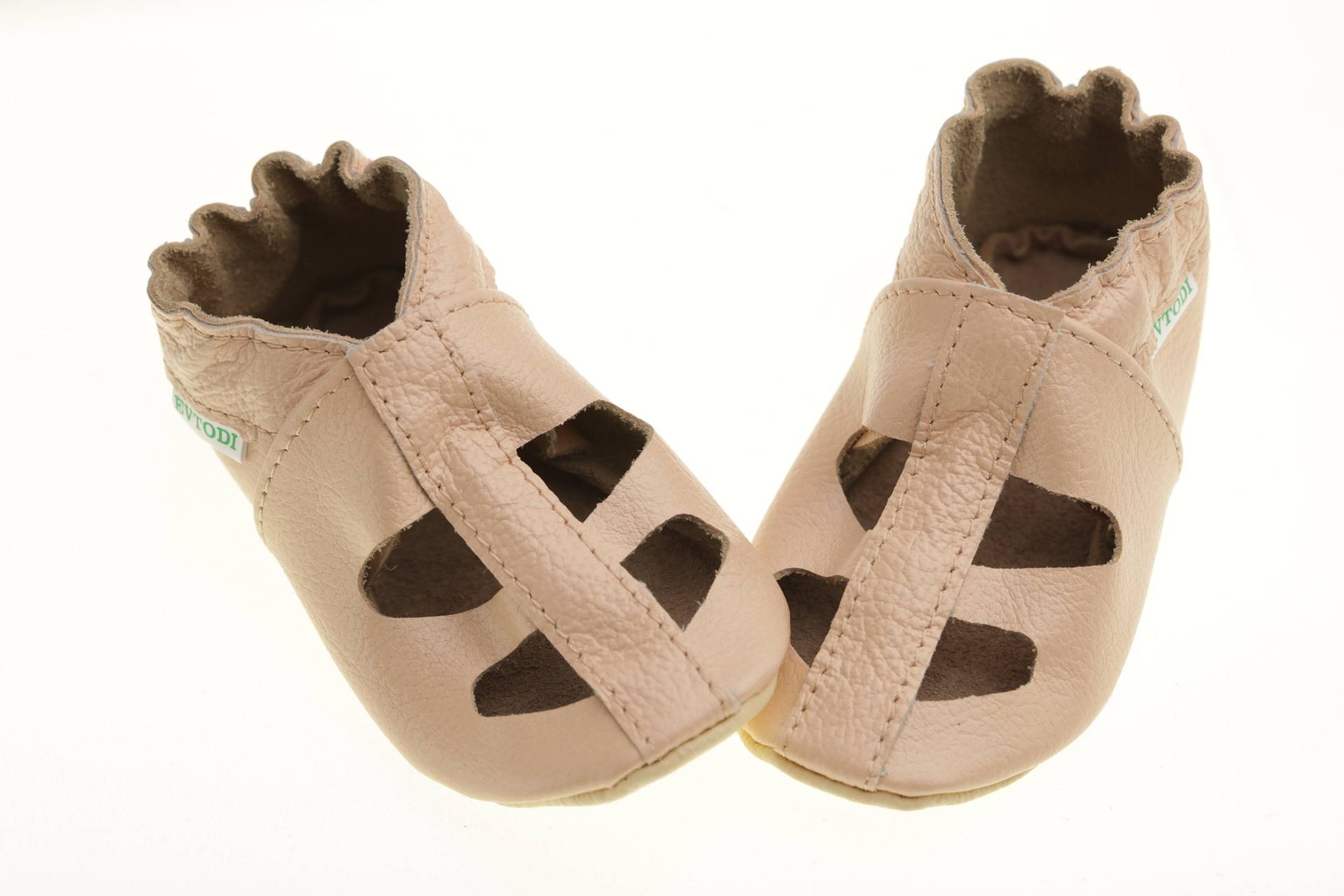 Hellrosa-Beige Babysandalen, Babyschuhe Mit T-Riemen Aus Leder, Herzschuhe, Schuhe Für Säuglinge/Kleinkinder, Weicher Sohle, Baby Moccs von EVTODI