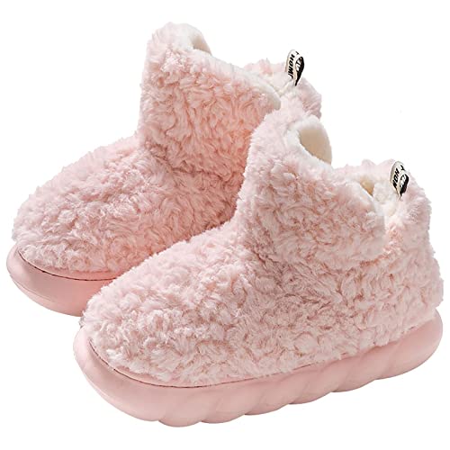 EVURU Winter Soft Warm Bootie Fluffy Plush Slip-On Booty Slipper, Women's Lovely Fuzzy Fleece Booties with Rubber Sole (38-39,Pink) von EVURU