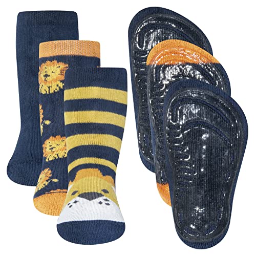 EWERS 3er-Pack Löwe Stoppersocken SoftStep, Socken mit Antirutschsohle für Jungen, Anti-Rutsch-Socken mit Gummisohle, MADE IN GERMANY, 3 Paar rutschfeste Kindersocken für Jungs, Größe 18-19 von EWERS