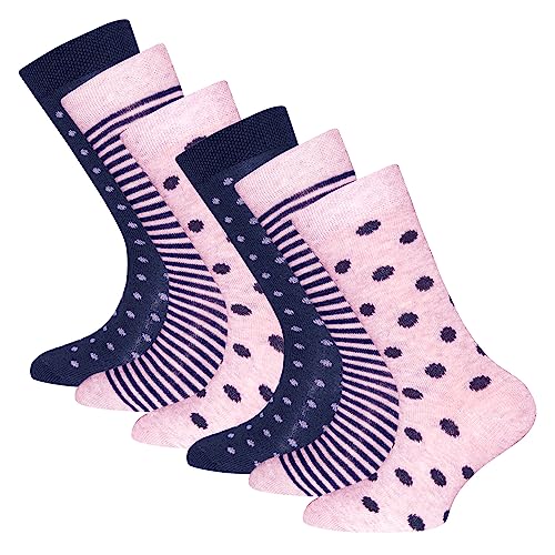 EWERS 6er-Pack Kindersocken Punkte/Ringel - 6 Paar Socken für Mädchen mit Punkte/Ringel-Motiven, MADE IN EUROPE, Rosa/Blau, Größe 35-38 von EWERS