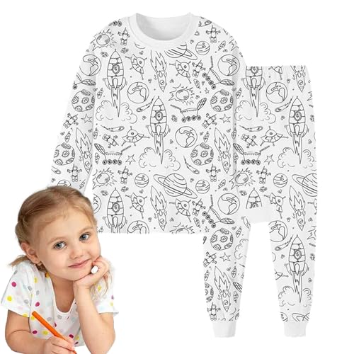 EWFAS DIY-Pyjamas für Kinder, Pyjama-Malvorlagen für Kinder, Sketch Buntes Kinder-Pyjama-Set, Langarm-Oberteil und Hose, Pyjama, Nachtwäsche, Pyjama, Bastelspielzeug für Kinder, Jungen und Mädchen von EWFAS