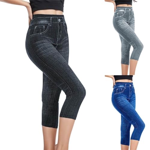 EWFAS Damen 3/4 Leggings Capri Leggins Jeggings Frauen Mädchen Jeansleggings Gedruckt Hose Knielang Kurze Sporthose Yogahose Jogginghose Freizeithose Outdoor Hosen Sporthose von EWFAS