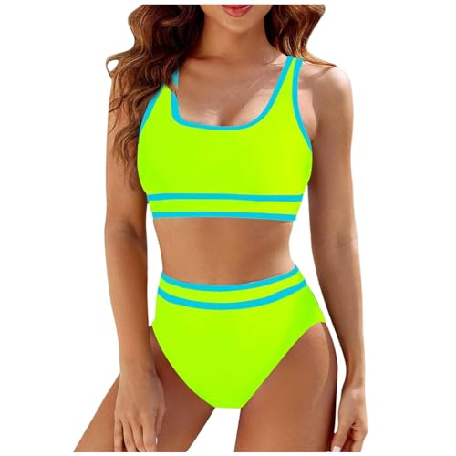 EWFAS Damen Bikini Set Bademode Zweiteiliger Badeanzug Gepolstertes Bikini-Oberteil und High Waist Bikini-Unterteile Bescheidene Badebekleidung Elastische Gerippte Bademode Weicher Sport-Schwimmanzug von EWFAS