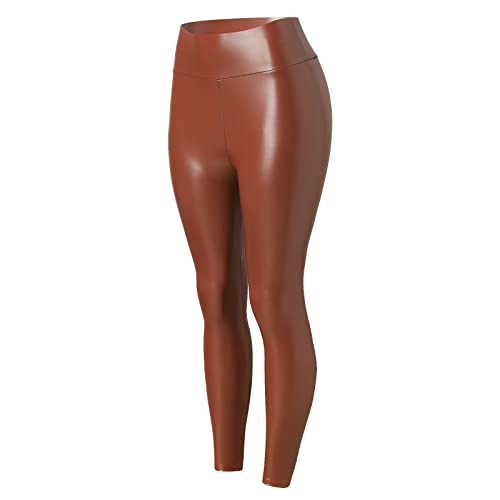 EWFAS Damen Kunstleder Leggings Lederhose High Waist Leggings Hose Strumpfhosen Treggins Leggins Kunstleder Leggings Leder Look hüfthoch Thermal Kunstleder Winter Damen Leggings von EWFAS