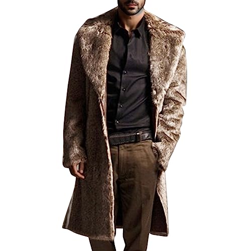 EWFAS Herren Pelzmantel Herren Lang Kunst Felljacke Pelzkragen Wind Coat Winterjacke Faux Pelz Fur Warm Mantel Pelzjacke Langarm Revers Faux Pelz Jacke Cardigan Winterjacke Männer Parka von EWFAS