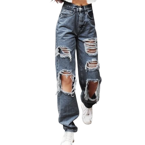EWFAS Jeans Damen High Waist Schlaghose Damen Jeans mit Löchern Stretch Baggy Jeans Stretch Jeanshose Jeans Damen High Waist Ripped Jeans Distressed Mom Jeans Slim Denim Pants EWFAS Jeans Damen High Waist Schlaghose Damen Jeans mit Löchern Stretch Baggy Jeans Stretch Jeanshose Jeans Damen High Waist Ripped Jeans Distressed Mom Jeans Slim Denim Pants von EWFAS
