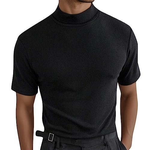 Herren Mock Rollkragenpullover Kurzarm Einfarbig T-Shirts Basic Slim Fit Tees Herren Casual Basic Tops Kurzarm Shirt Turtleneck T-Shirts Pullover von EWFAS