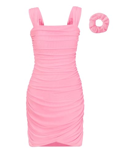 EXARUS Gerafftes, figurbetontes Kleid für Mädchen, mit integriertem BH, Netzstoff, vorne gewickelter Saum, Tween, Party, Tanz, enges Mini-Bleistiftkleid, Pink, 140 EXARUS Gerafftes, figurbetontes Kleid für Mädchen, mit integriertem BH, Netzstoff, vorne gewickelter Saum, Tween, Party, Tanz, enges Mini-Bleistiftkleid, Pink, 140 von EXARUS
