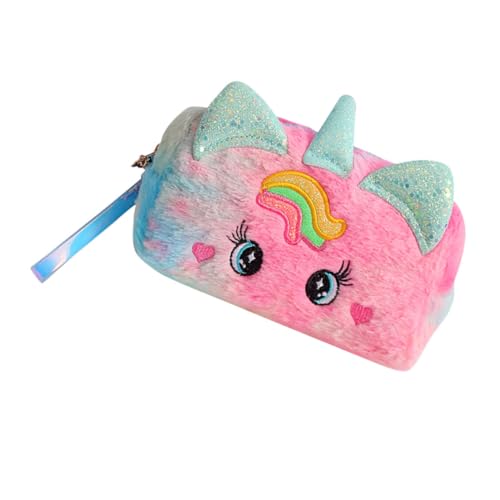 EXCEART Federmäppchen Einhorn Reise-Make-up-Organizer Schminktasche Klein Für Die Handtasche Regenbogen-bleistifttasche Stifttasche Mit Reißverschluss Kind Bilden Plüsch Reisetasche von EXCEART