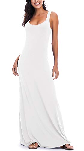 EXCHIC Damen Casual Solide Ärmellos Maxi Kleid Sommer Sexy Strand Tank Top Kleider (L, Weiß) von EXCHIC