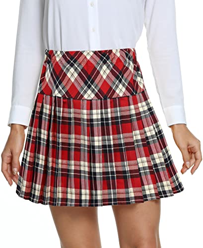 EXCHIC Damen Hohe Taille Tartan College-Stil Falten Röcke (Serie 16, XL) von EXCHIC