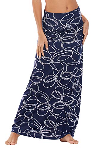 EXCHIC Langer Maxirock für Damen, Bohemian-Stil, bedruckt, einfarbig, elastische Taille, 10, Klein EXCHIC Langer Maxirock für Damen, Bohemian-Stil, bedruckt, einfarbig, elastische Taille, 10, Klein von EXCHIC