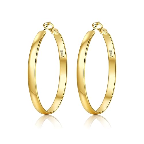 EXGOX Creolen Silber 925 für Damen 5mm Breite Creolen Silber 925 Groß Hypoallergene 14K Vergoldete Ohrringe Gold Creolen für Damen 30/40/50/60/70mm von EXGOX