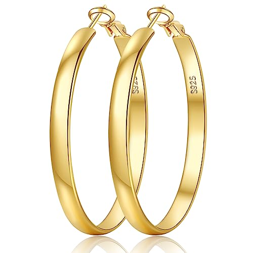 EXGOX Creolen Silber 925 für Damen 5mm Breite Creolen Silber 925 Groß Hypoallergene 14K Vergoldete Ohrringe Gold Creolen für Damen 30/40/50/60/70mm von EXGOX