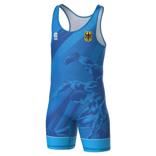 Extreme Hobby Kinder Wrestling Trikot Deutschland, Leotard Singlet Vest Kids Bodysuit Atmungsaktiver Material, Ringer Trikot (Blau, 128) von EXTREME HOBBY TM