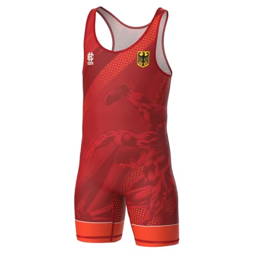 Extreme Hobby Kinder Wrestling Trikot Deutschland, Leotard Singlet Vest Kids Bodysuit Atmungsaktiver Material, Ringer Trikot (Rot, 128) von EXTREME HOBBY TM