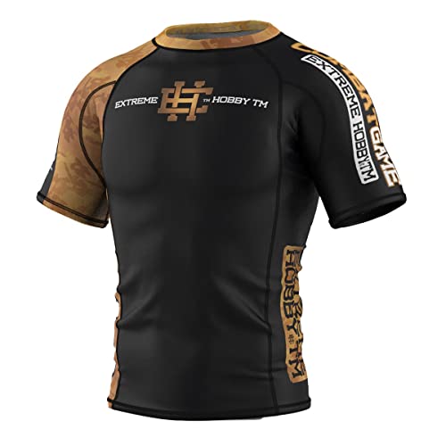 Extreme Hobby Kurzarm Rashguard Herren, Shortsleeve, Kompressionspassform, Extremsportarten Model: Golden Warrior, Farbe: Schwarz von EXTREME HOBBY TM