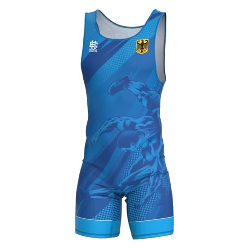 Extreme Hobby Wrestling-Trikot für Männer Deutschland, Kompressionstrikot REH-TECHRESPONSE One-Piece Sleeveles Bodysuit Ringer-Trikot Herren, 3XL, Blau von EXTREME HOBBY TM