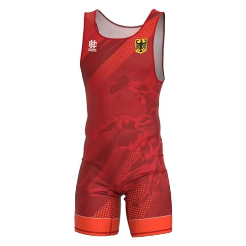 Extreme Hobby Wrestling-Trikot für Männer Deutschland, Kompressionstrikot REH-TECHRESPONSE One-Piece Sleeveles Bodysuit Ringer-Trikot Herren, L, Rot von EXTREME HOBBY TM